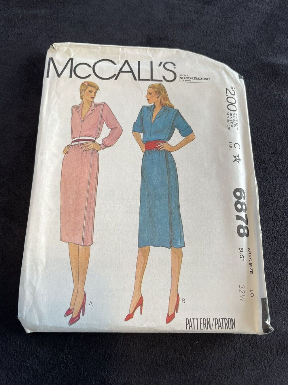 McCall's Mock Front Wrap Straight Dress 6878 Sewing Pattern Size 10